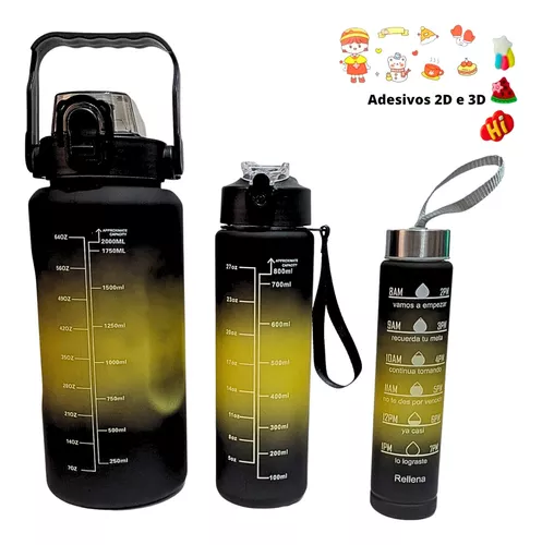 Kit 3 Garrafas de Água Espremem Academia Motivacional 2000ml + 900ml +  300ml – Alcantara vendas