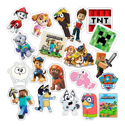 Sticker Vinilo Decorativo Bluey, Paw Patrol, Minecrat X 20