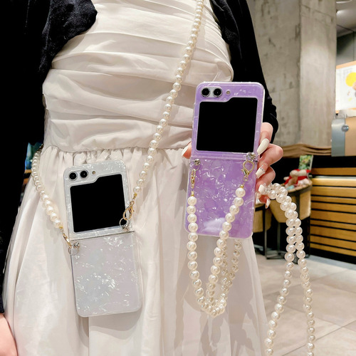 For Samsung Z Flip 5 Funda Cadena De Perlas De Colores