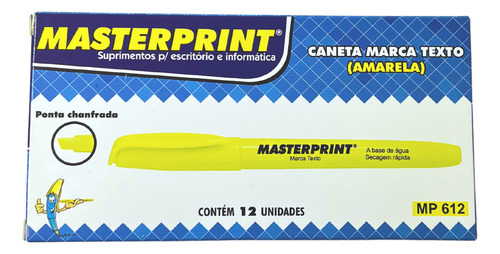 Marca Texto Masterprint Caixa 12 Uni Amarelo Ponta Chanfrada