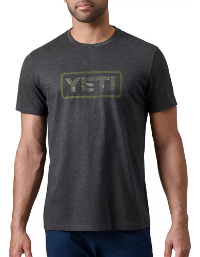 Playera Yeti Original Heather Charcoal Con Logo Camuflajeado