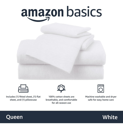 Juego Sábanas Tamaño Queen 4 Piezas Jersey Algodón Blanco