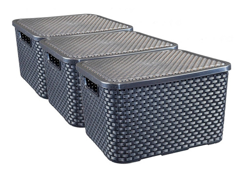 Set 3 Cajas Organizadoras Simil Rattan 20 Lts Arqplast