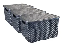 Comprar Set 3 Cajas Organizadoras Simil Rattan 20 Lts Negro Arqplast