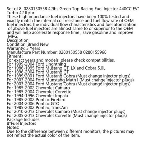8x Inyectores Para Gm Lt1 Ls1 Ls6 Dohc 0280150558
