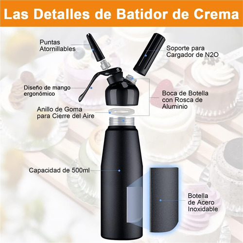 Máquina Para Batir Nata Con Sifón Fresh Cream De 500 Ml