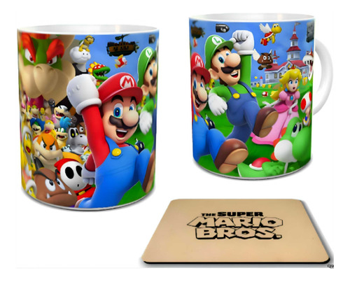 Mugs Pocillo Taza Con Portavasos Mario Bross