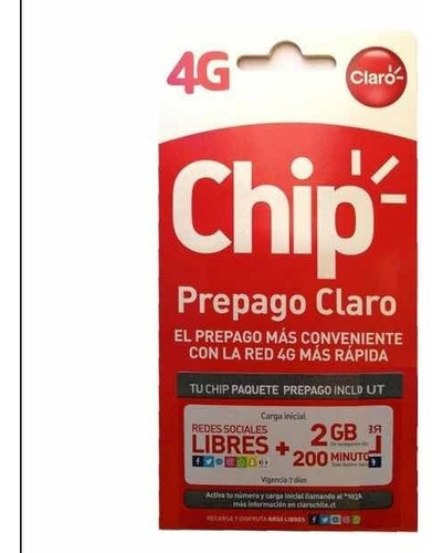 Chip Claro Pack 50 200 Min 2 Gb Rrss Libres