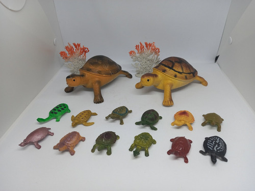 Set Lote 2 Tortuga 17cm Aprox 10 Tortuguitas Figura Juguete