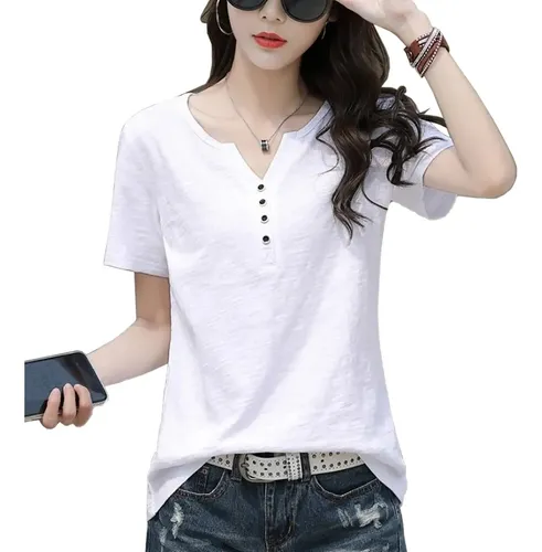 Blusas con cuello y manga corta hotsell