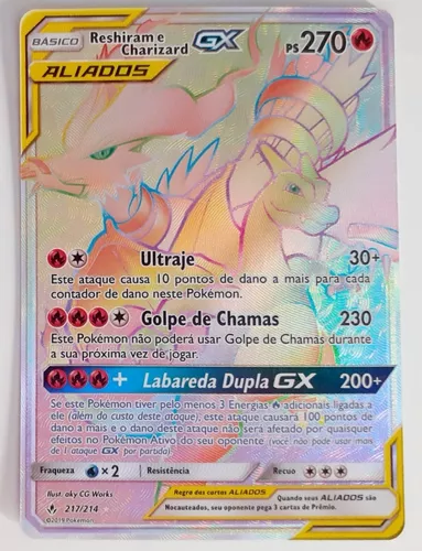 Carta Pokémon Original Reshiram e Charizard GX Aliados