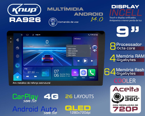 Multimidia Toyota Yaris Octacore Android 14 4gb 9p Voz 4g