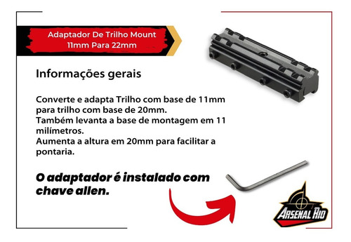 Imagem 2 de 10 de Adaptador De Trilho 11mm Para 22mm Mount Para Rifle Carabina