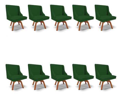 Kit 10 Cadeiras Estofadas Giratória Lia Veludo Verde Luxo