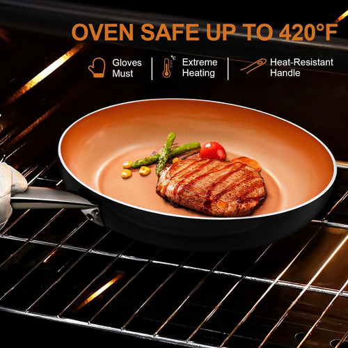 Sartén Para Freír Sartén Antiadherente De Cobre Con Tapa,