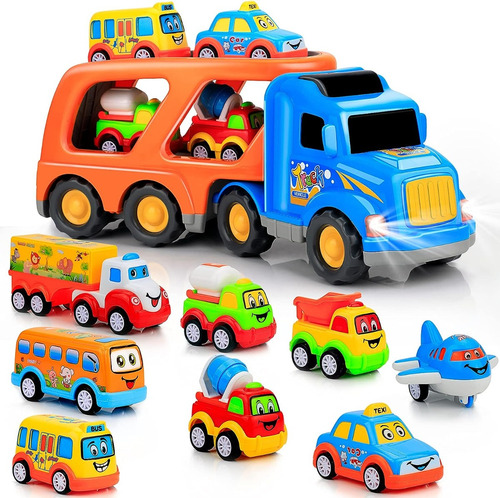 Camion De Friccion Para Niños Con 8 Vehiculos Pequeños