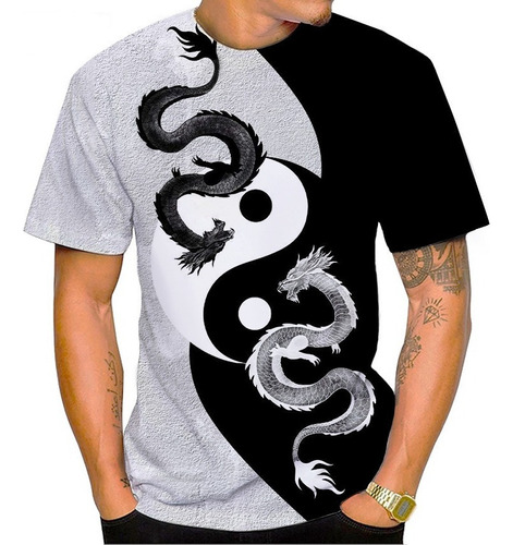 Playera De Manga Corta Con Estampado 3d De Tai Chi Yin Yang