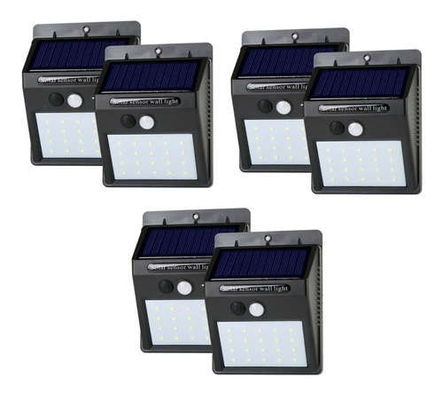 Imagen 1 de 10 de Pack X6 Aplique Reflector Led Panel Solar Sensor Movimiento 