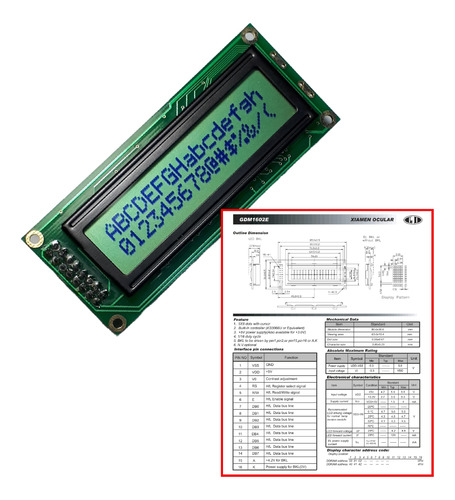 Display Lcd 16x2 - Gdm1602e - S/backlight - Pack X  10 Unid.