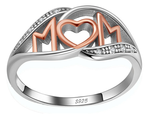 Anillo Mom Heart Ring For Women Two Toned White Y Rose Gold