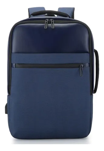 Mochila Grande Unisex Con Compartimento Para Laptop Color Azul Diseño De La Tela Lisa