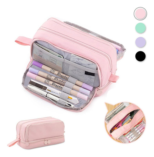 Estuche Para Lápices Capacidad De 100 Lapiceras Organizador Color Rosa Lisa
