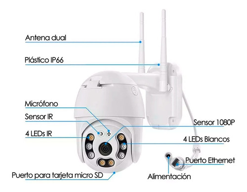 Imagen 4 de 7 de Cámara Domo Ptz Movimiento 360 Wifi Exterior Full Hd Flash