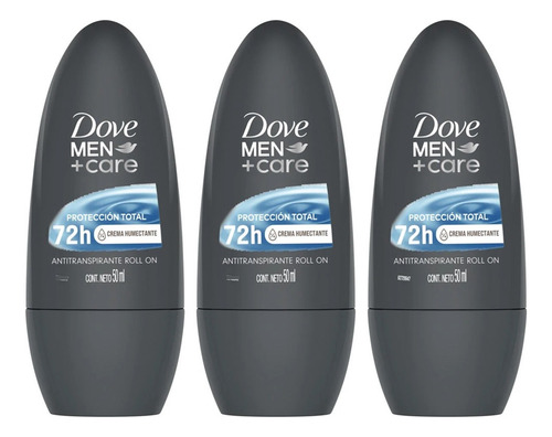X3 Desodorante Dove Men Roll On 50ml Protección Total 72h