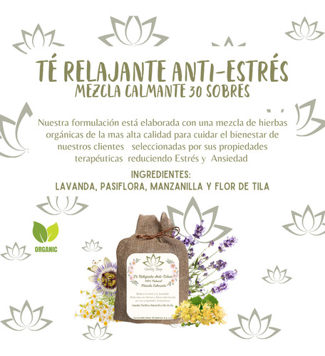 Té Relajante 100% Natural Mezcla Calmante 30 Sobres 2g. C/u