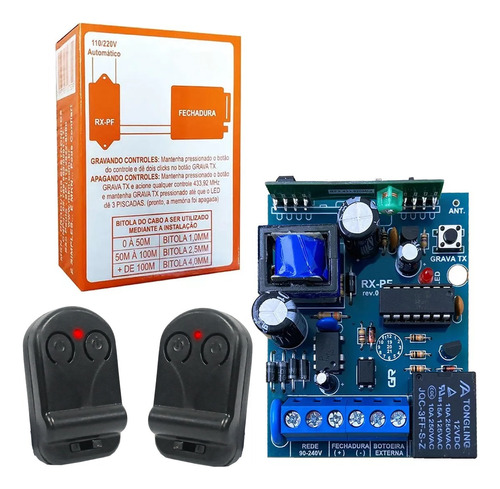 Kit Receptor Com Trafo 1a Fechadura Elétrica + 2 Controles
