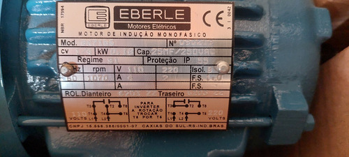 Motor Monofásico 1/4cv 110/220v 1070rpm 6polos Eberle