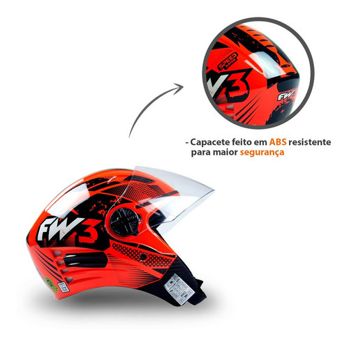 Casco Fw3 para Moto X Open Speed, talla 60, naranja X, diseño Open Speed con visera de cristal transparente