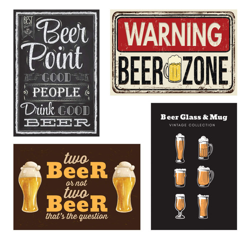 Placas Decorativas Frases Cerveja 20x30cm Kit 4un