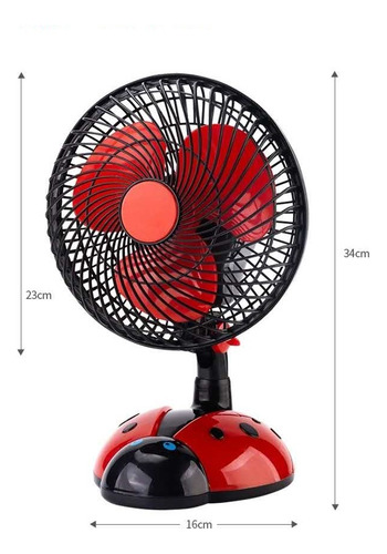 Ventilador Oscilante Con Base Mariquita 2025 -oscilación 90° 23 Cm 50hz Negro Rojo Plástico 3