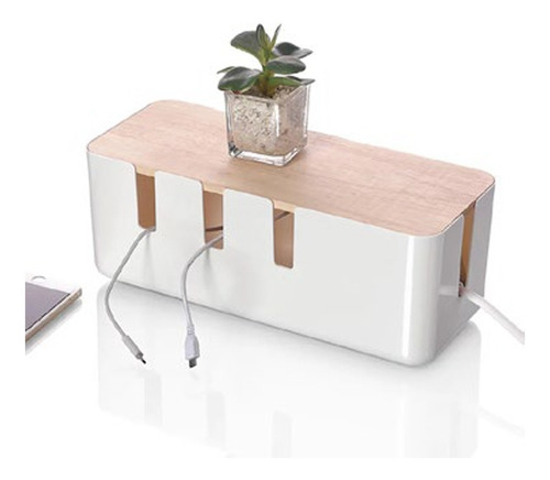 Mini Organizador De Cables Plastico + Tapa Madera Bambu