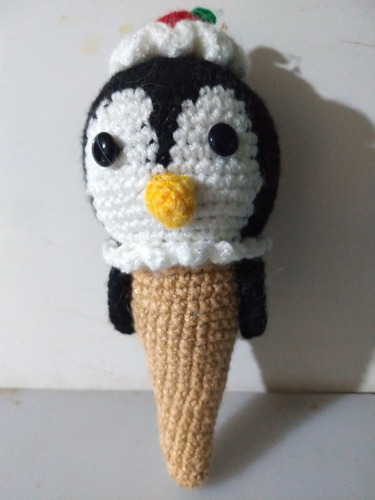 Amigurumi Pingüino Helado Cono Tejido Crochet 20 Cms