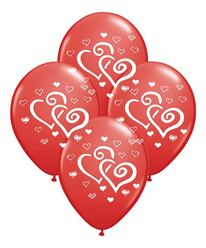 Globos Impresos De 12  Motivo Corazones Enlazados Rojo X 50