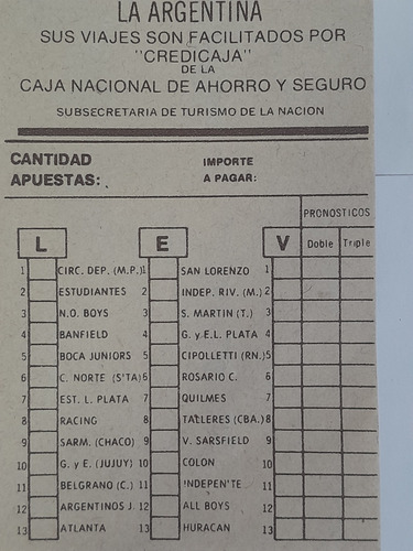 Antigua Boleta Prode Año 1977 Zona Boedo Medidas 18x8cm (Usado)