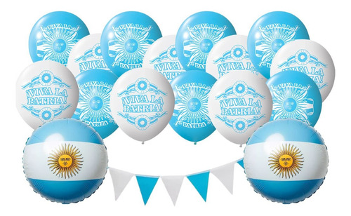 Set 1 - Globos De Fiestas Patrias De Argentina Celeste Y Blanco Fechas Patrias