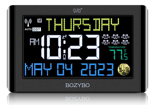 Bozybo Reloj Con 6 Despertadores: Reloj Atómico Con Temperat