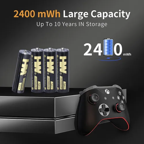 Hw Paquete De 4 Baterias Aa Recargables Usb Tipo C De Iones