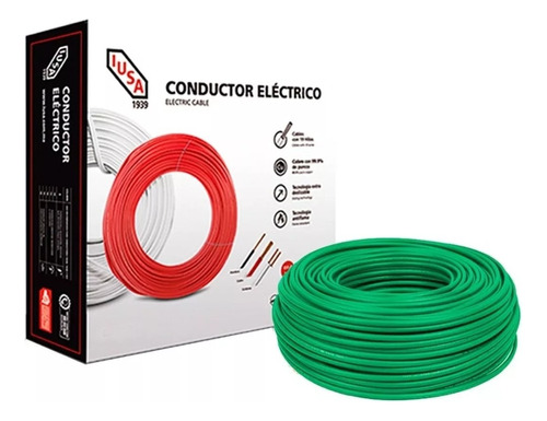 Cable Eléctrico Iusa Thw-ls Calibre 10,verde 100m 100% Cobre