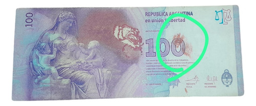 Billete De 100 Pesos Con Error Mancha Rosa