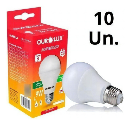 Kit C/10 Lâmpadas Ourolux Superled Ouro 9w Bivolt