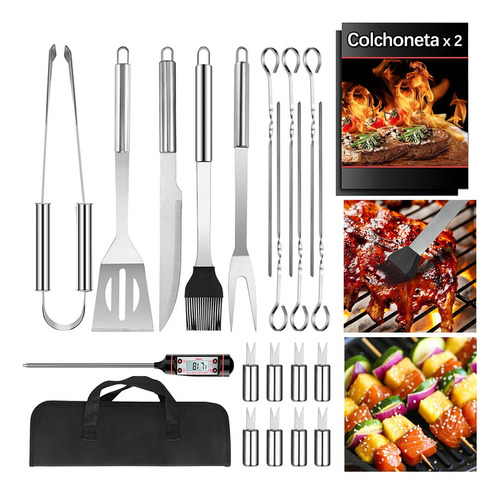 Juego De Barbacoa Utensilios De Parrilla Inoxidable De 22pcs