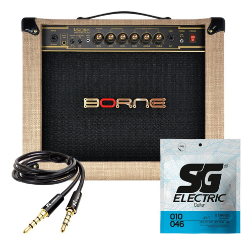 Amplificador Borne Vorax 840 + Cabo P3+ Corda 010 Guitarra Cor Bege 110v/220v