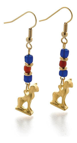 Aretes Egipcios Gato Bastet Con Cornalina Y Cuentas Ceramica