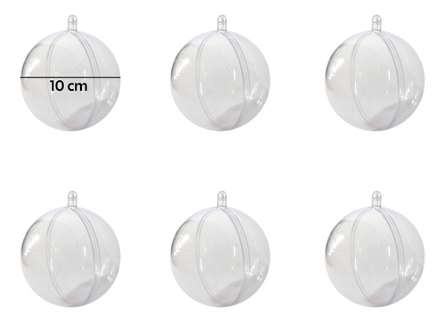 Pack 6u Esfera Transparente Plástico Bola De Navidad 10cm 