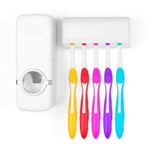 Dispensador de pasta de dientes con soporte para 5 cepillos, color blanco