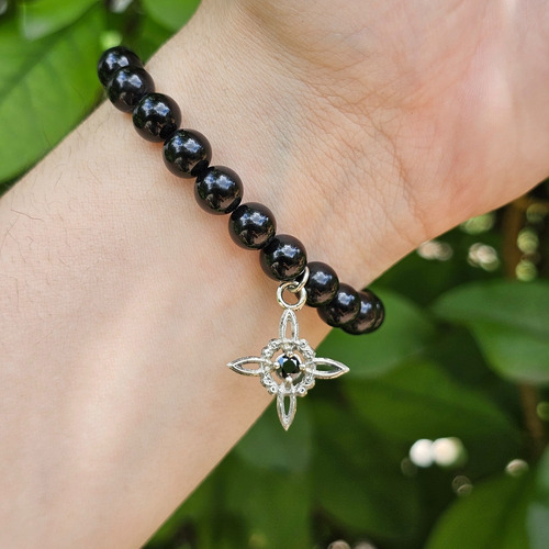 Pulsera Brazalete Nudo De Brujas Wicca Con Piedra Cúbic Obsidiana Negra 18 Cm 18 Cm